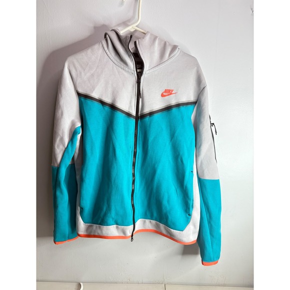 Nike Tech Fleece Colorblock Full Zip Hoodie Jacket Teal Gray Orange Logo L - Picture 2 of 8